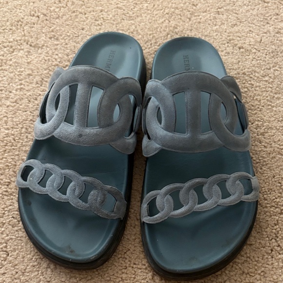 Hermes Slate Blue Slide Sandals - Picture 1 of 3